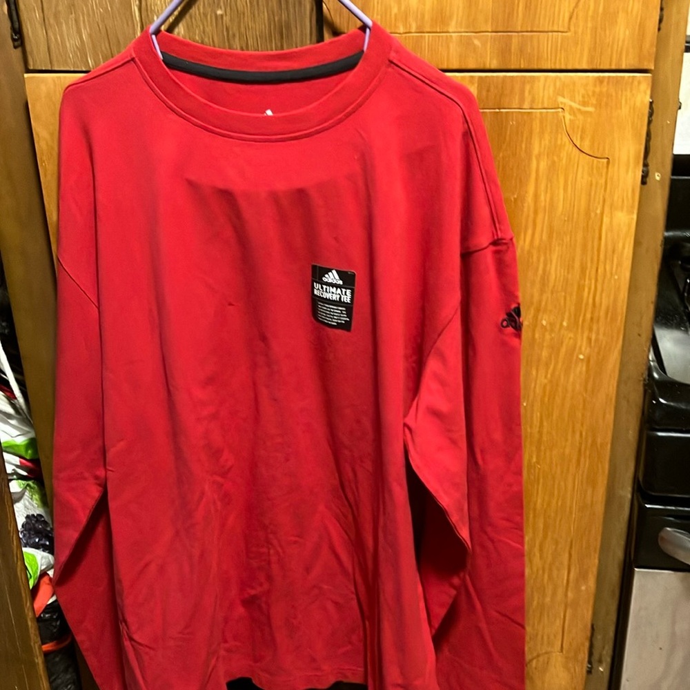 Men’s adidas long sleeve all cotton shirt 95 percent , 5 percent spandex